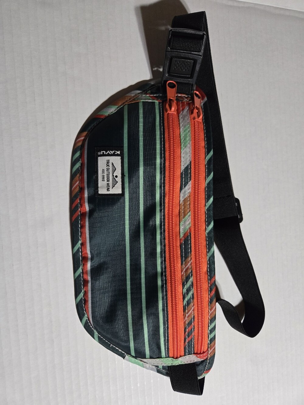 KAVU Spectator Striped Green and Orange Unisex Fanmy Pack Waist Bag